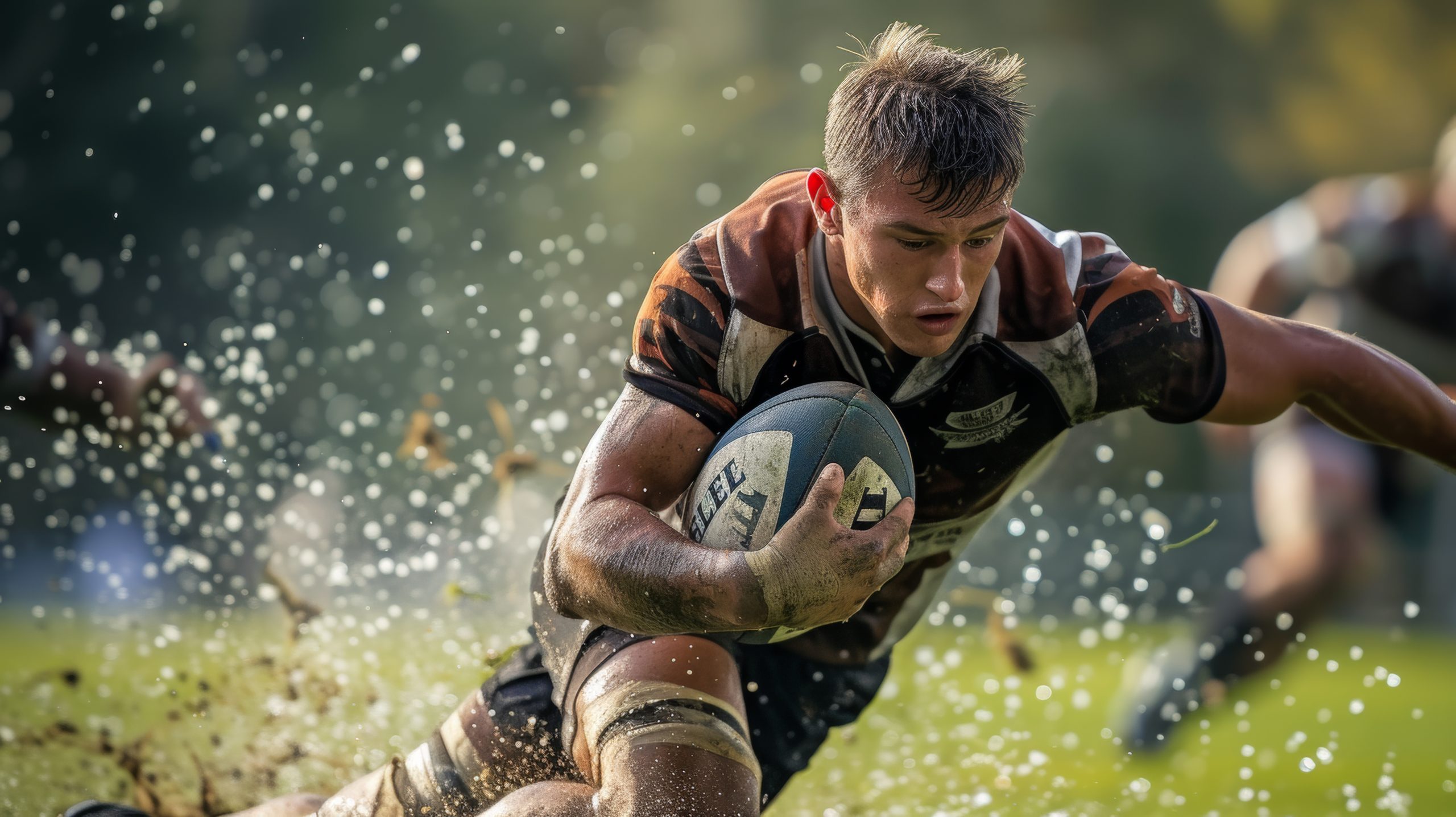 Joueur de rugby en action lors d'un entraînement sur terrain dans le cadre d'un stage sportif Sport'n Go